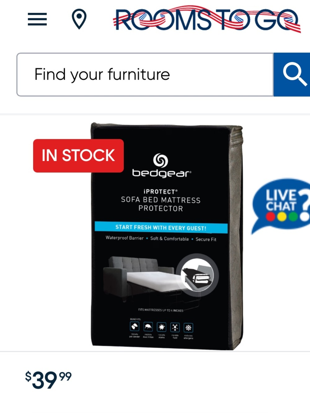 Bedgear Sofa Bed Mattress Protector Full Size Bed - White - NWT